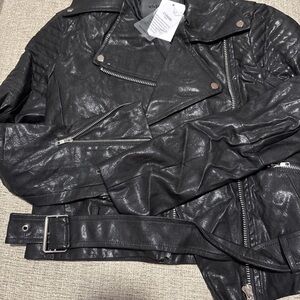 Women's Comme USA Black Zip Up Jacket Vegan Leather NWT